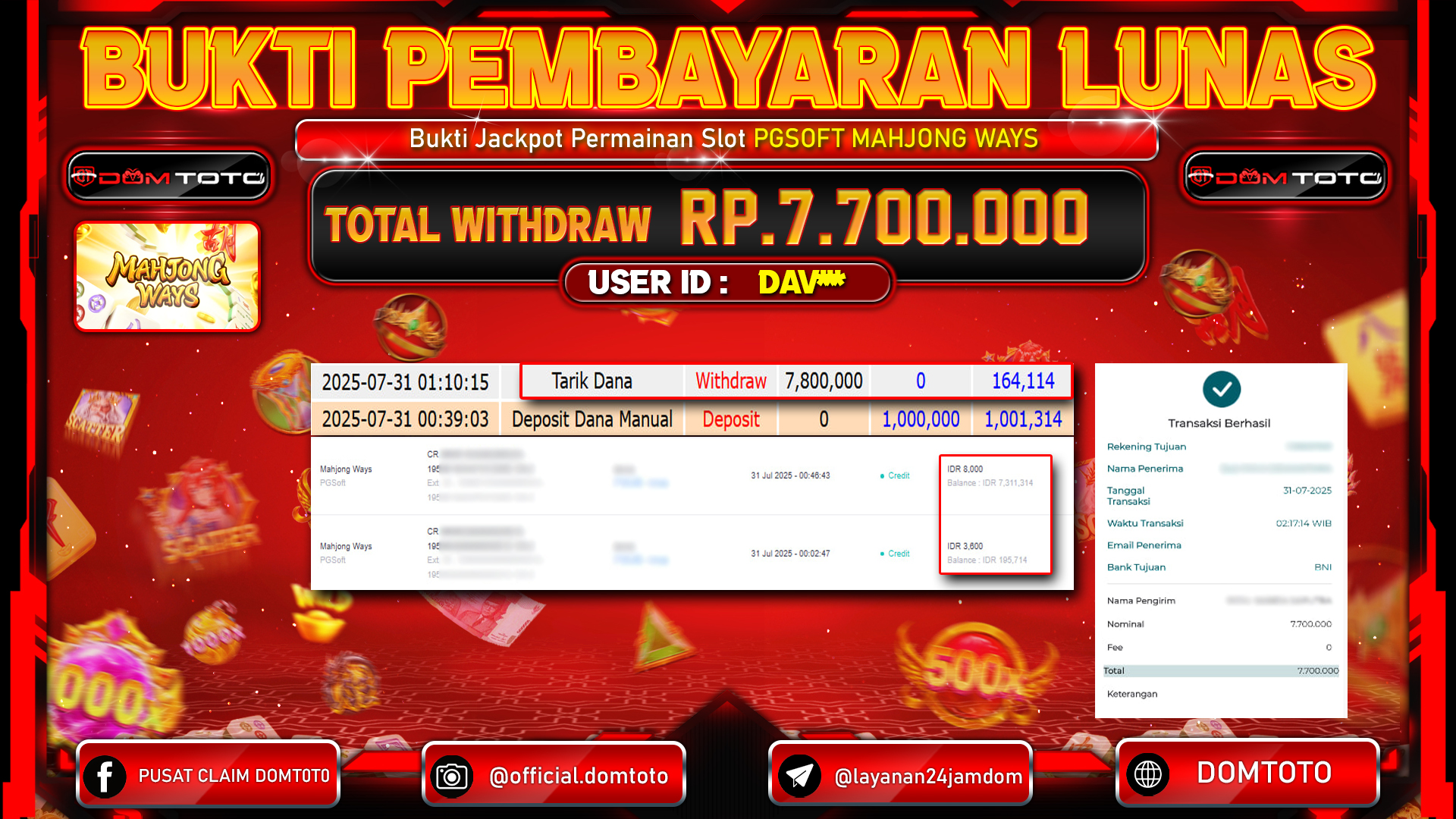 JACKPOT SLOT MAHJONG WAYS 31 JULI 2025
